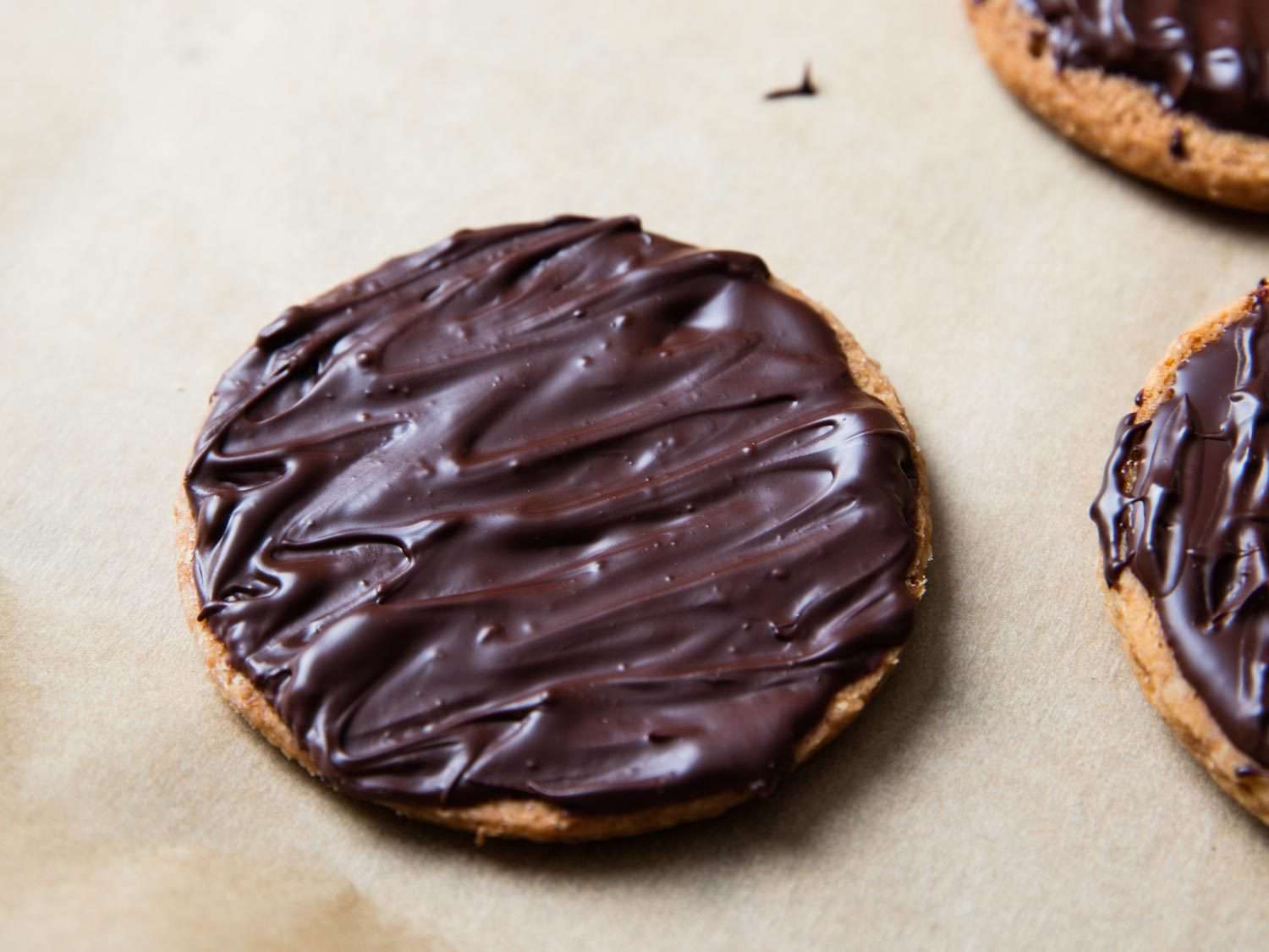 A vegan chocolate-covered digestive biscuit