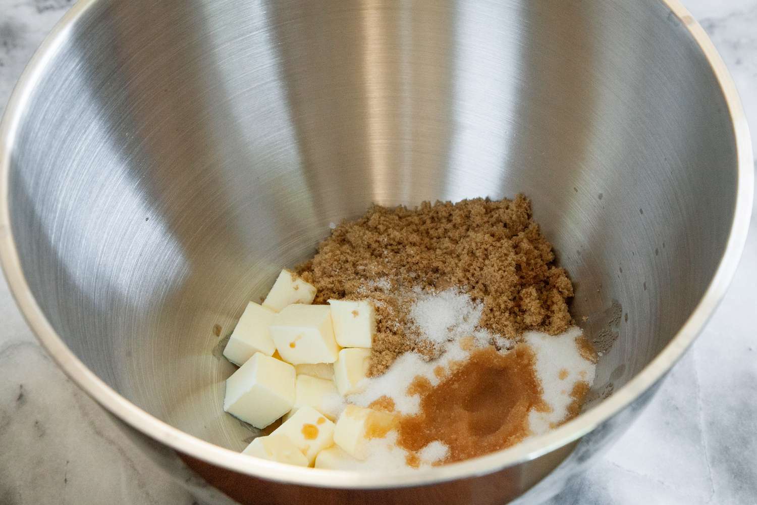 butter and sugar in the bowl of a stand mixer