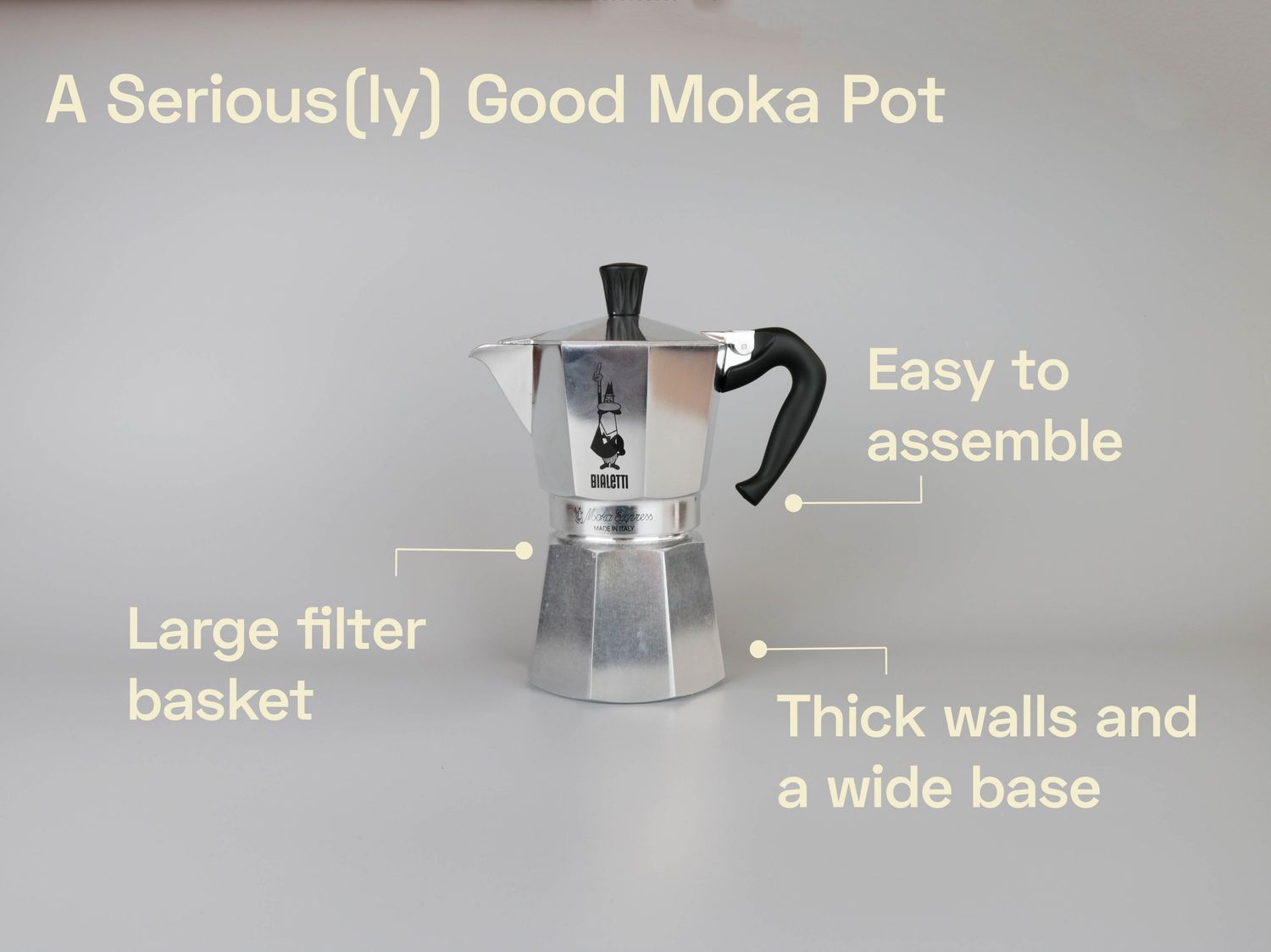 a diagram showing all the best parts of a moka pot