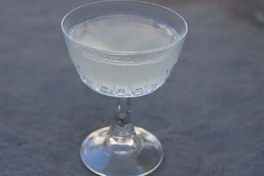 A corpse reviver #2 cocktail in a coupe.