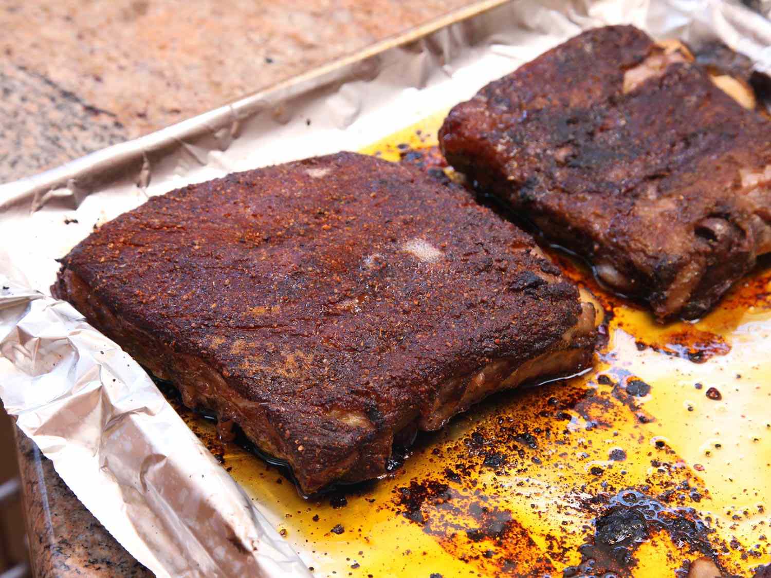 Sous vide pork ribs browned in the oven