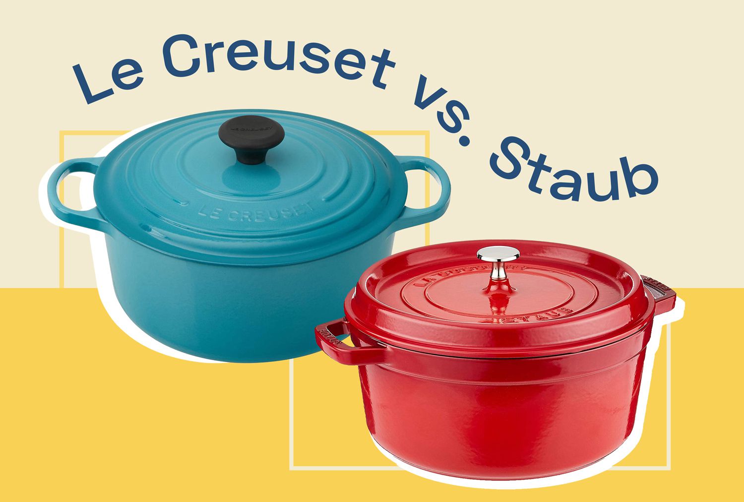 a blue Dutch oven beside a red Dutch oven