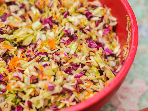 A large bowl of coleslaw.