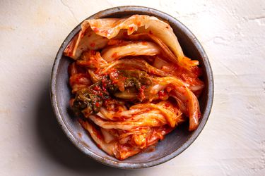 a serving of Baechu kimchi in a small bowl