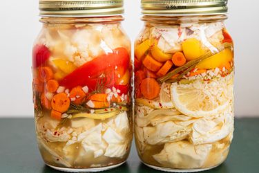 Side view of two jars of Turkish Pickles