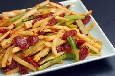 Spicy Stir-Fried Fennel, Celery, and Celery Root With Chinese Sausage