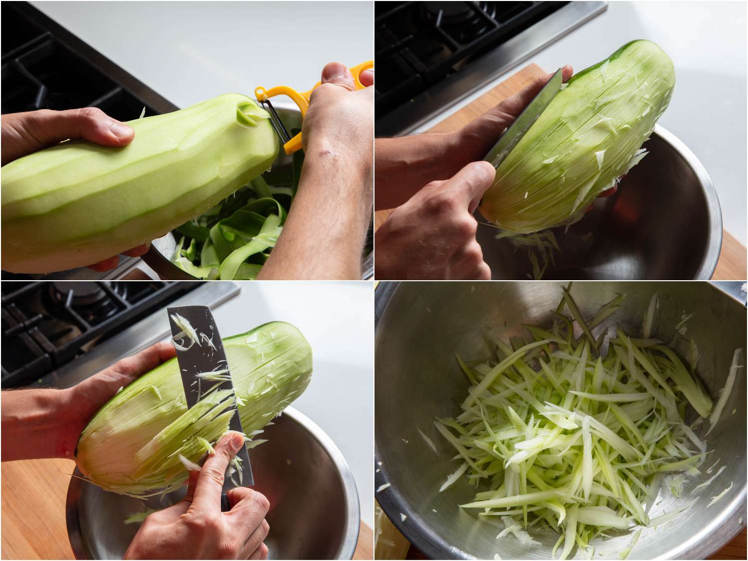用手用刀切青木瓜。