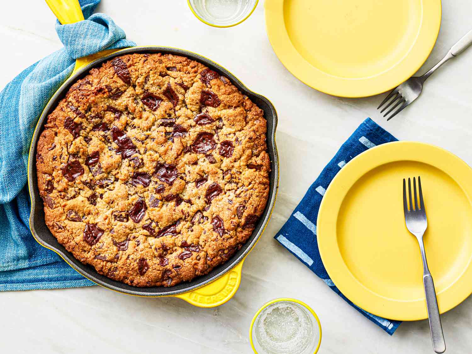 Overhead view of skillet cookie