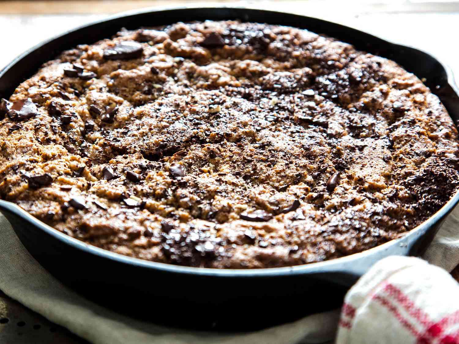 Close-up of the skillet cookie, fresh from the oven.