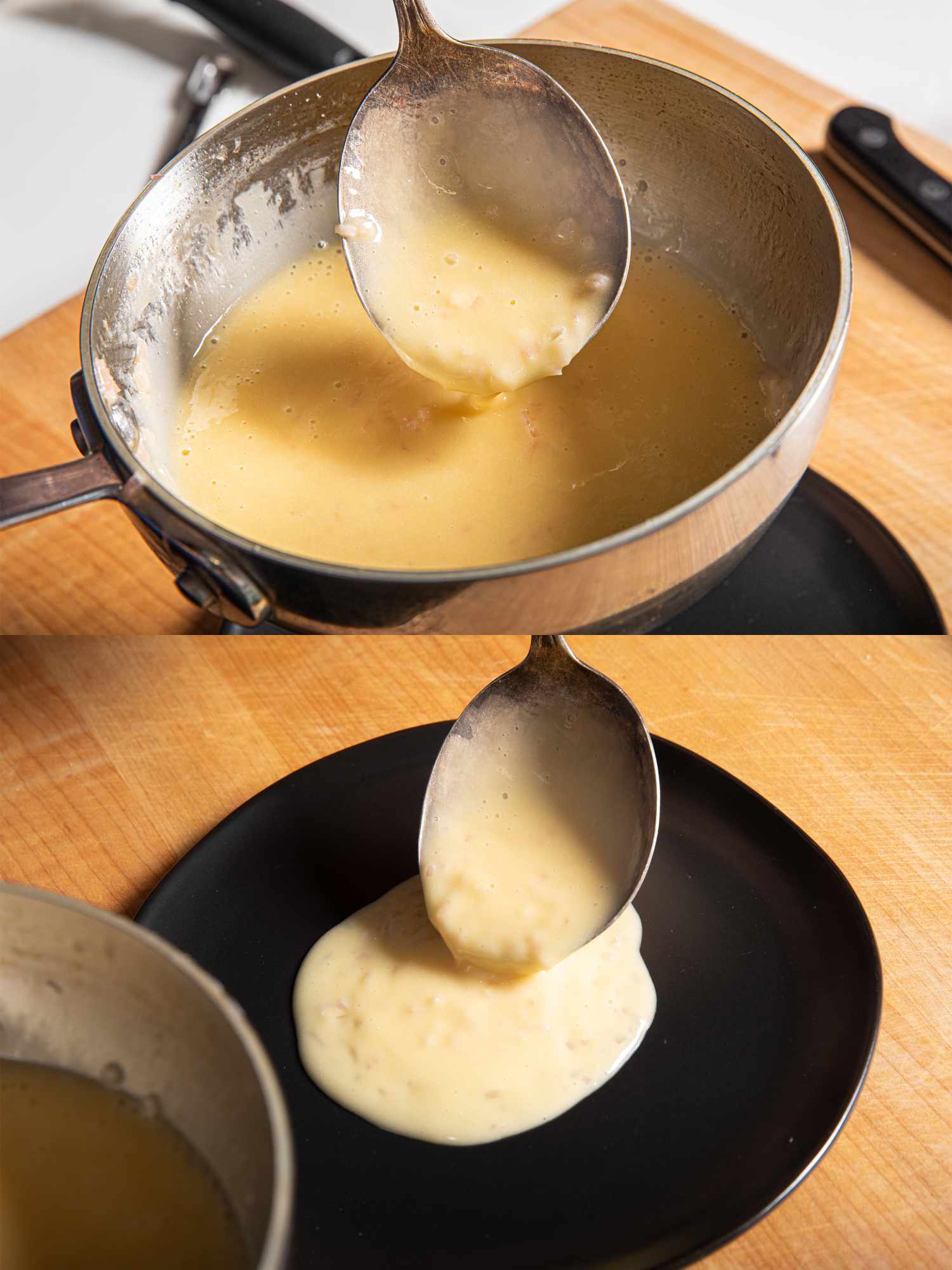 Two image collage of plating sauce