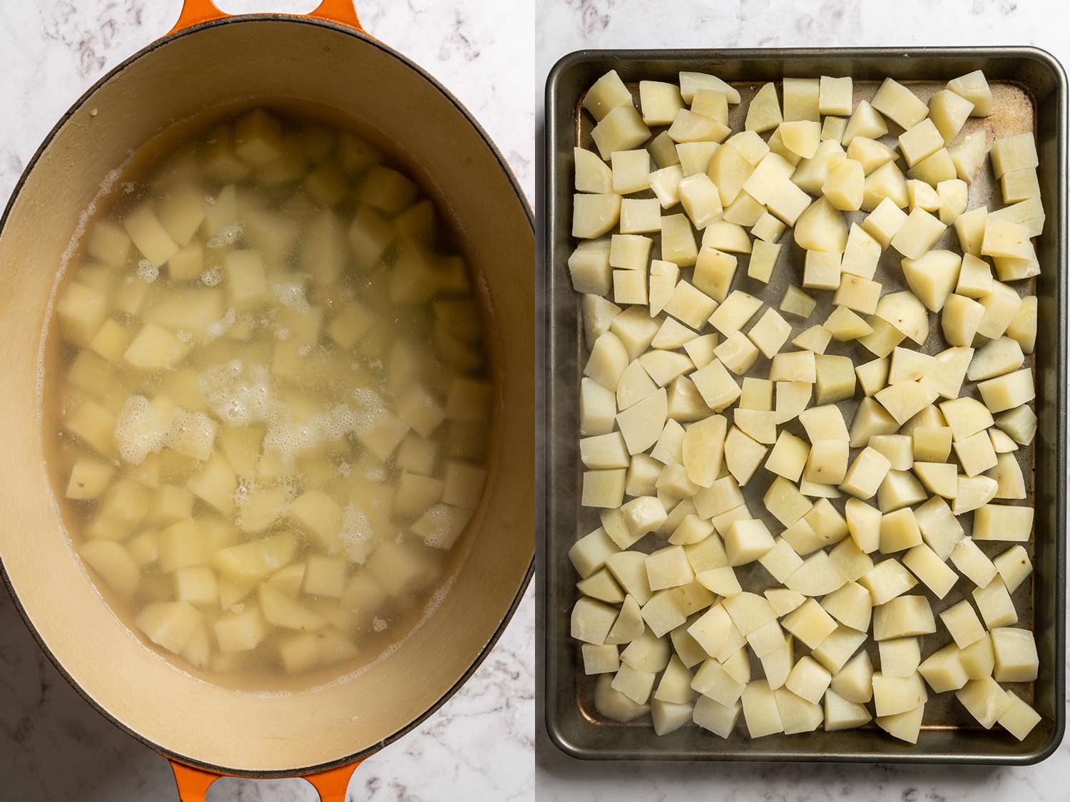 把土豆和水放在锅里，把土豆放在烤盘上冷却gydF4y2Ba