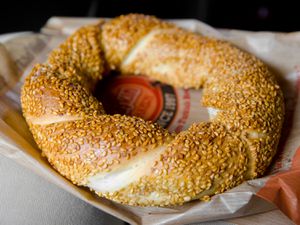 Simit bread coated in sesame seeds