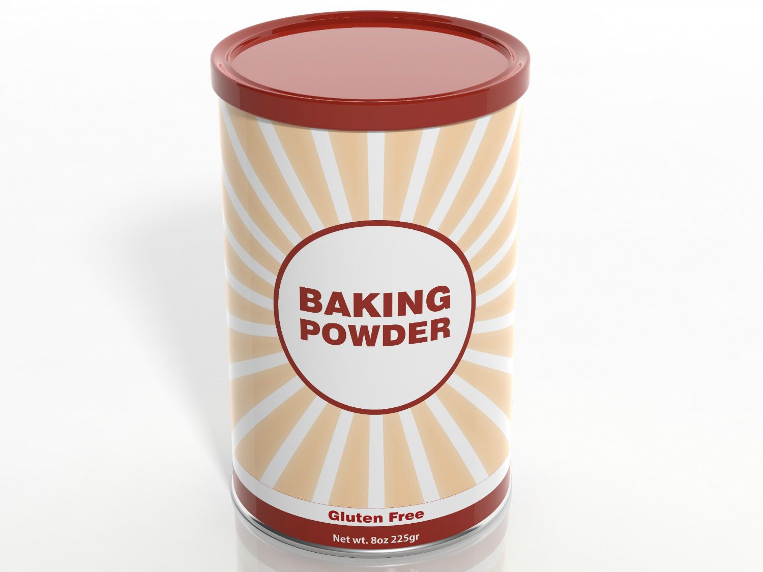 A generic, un-branded container labeled baking powder.