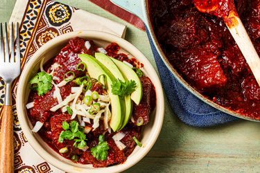 Overhead view of chili con carne